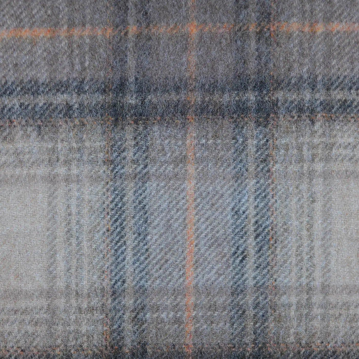 Beige with Salmon Pink, Dark Grey & Brown Plaid Check All Wool Tweed
