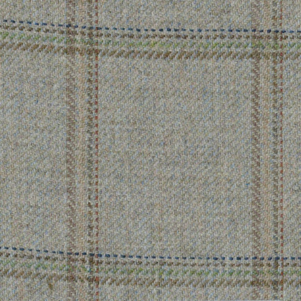 Green & Grey with Blue, Green, Brown & Red Check Tweed
