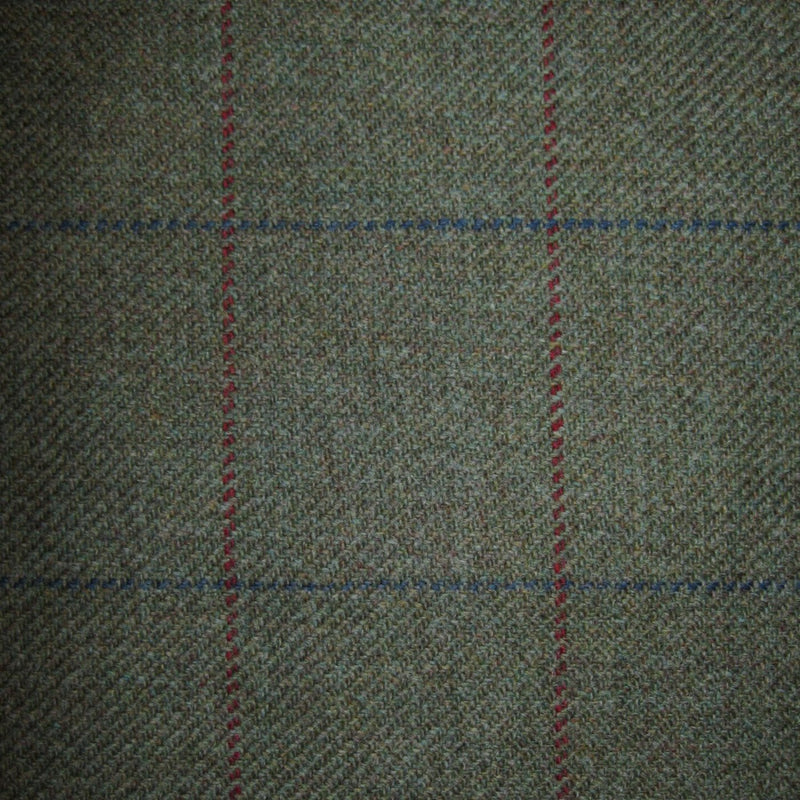 Moss Green with Blue & Red Check Tweed