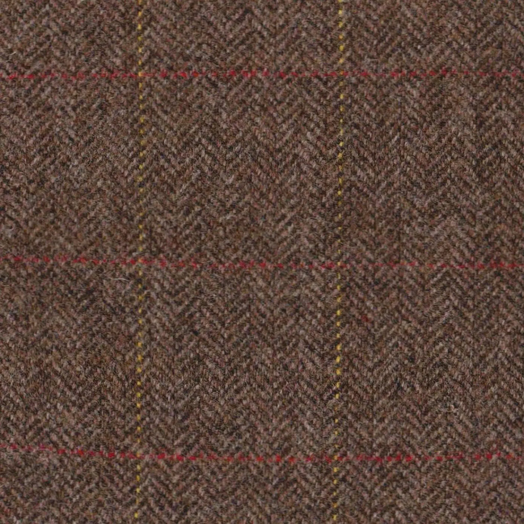 Medium Brown Herringbone with Red & Yellow Check Tweed