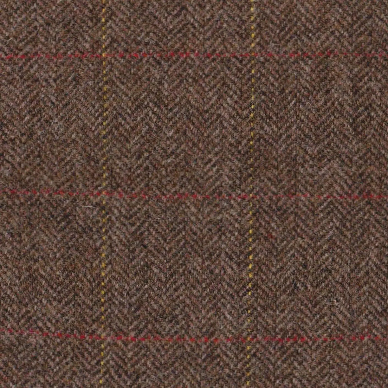 Medium Brown Herringbone with Red & Yellow Check Tweed