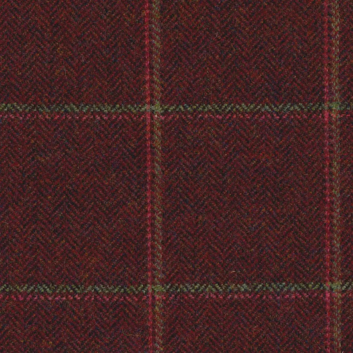 Wine Herringbone with Green & Pink Check Tweed