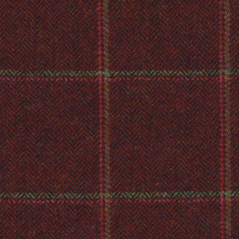 Wine Herringbone with Green & Pink Check Tweed