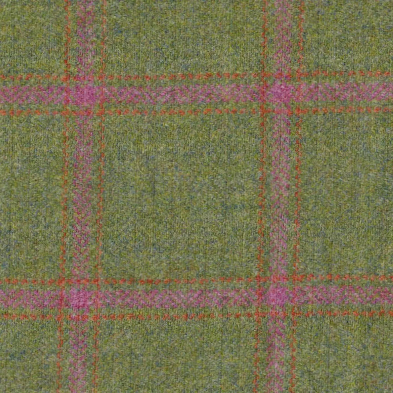 Green Herringbone with Pink & Orange Check Tweed