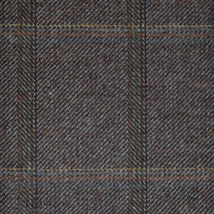 Medium Brown with Navy Blue, Yellow & Orange Check Tweed