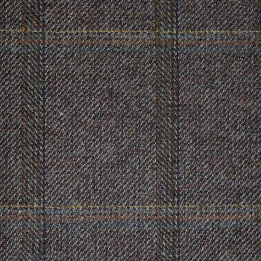 Medium Brown with Navy Blue, Yellow & Orange Check Tweed