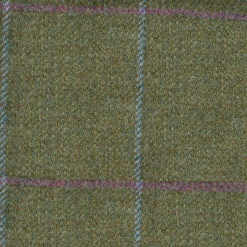Moss Green with Blue & Pink Check Tweed