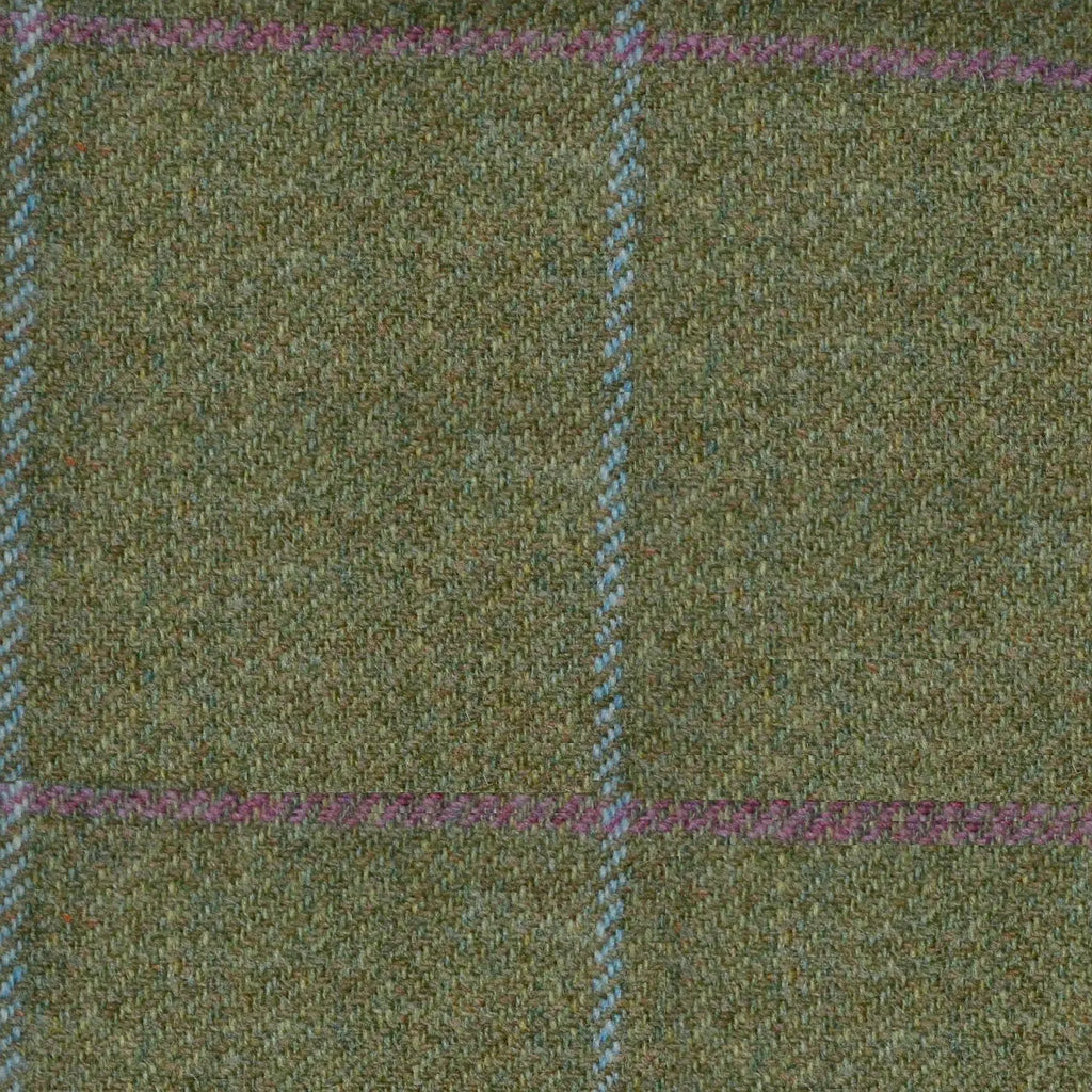 Moss Green with Blue & Pink Check Tweed