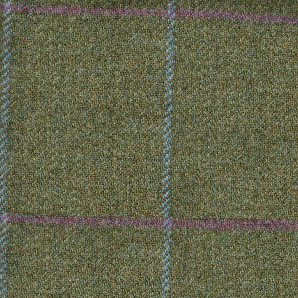 Moss Green with Blue & Pink Check Tweed