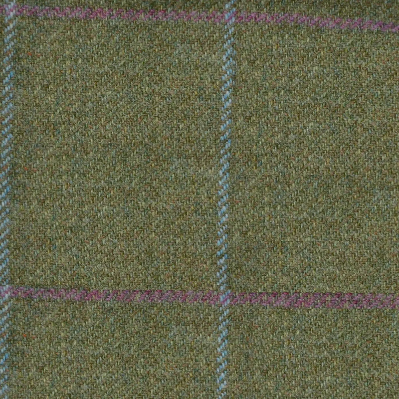 Moss Green with Blue & Pink Check Tweed