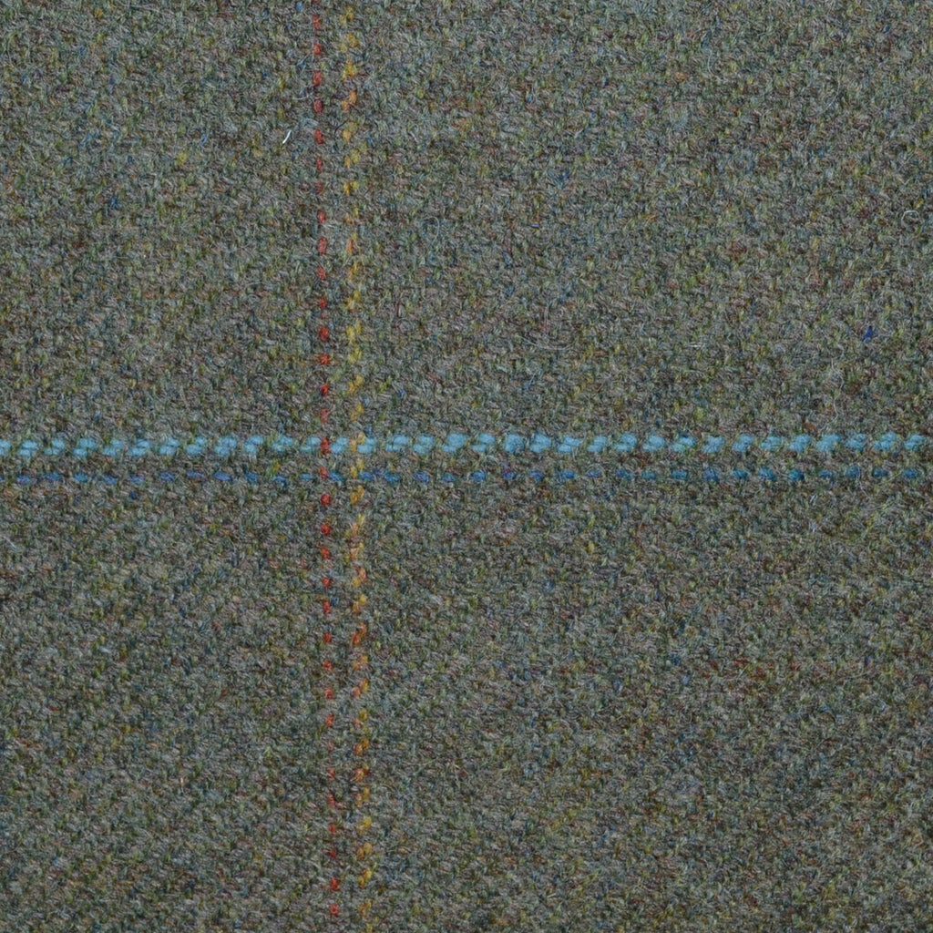 Moss Green with Blue, Yellow and Orange Check Tweed