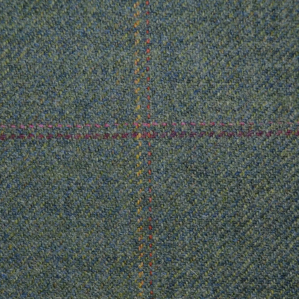 Moss Green with Wine, Yellow and Orange Check Tweed