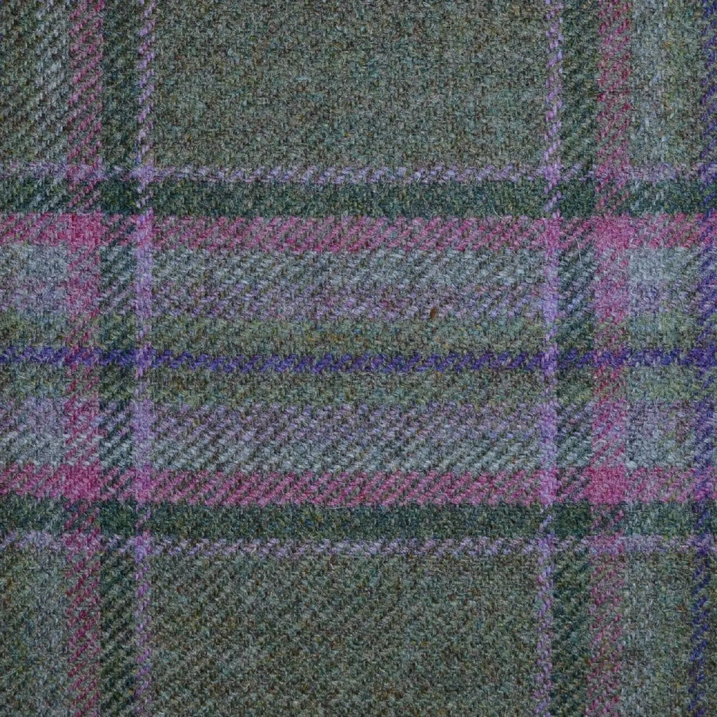 Moss Green, Pink & Purple Multi Check Tweed