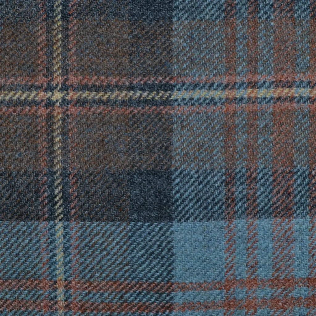 Light Blue, Brown & Orange Multi Check Tweed