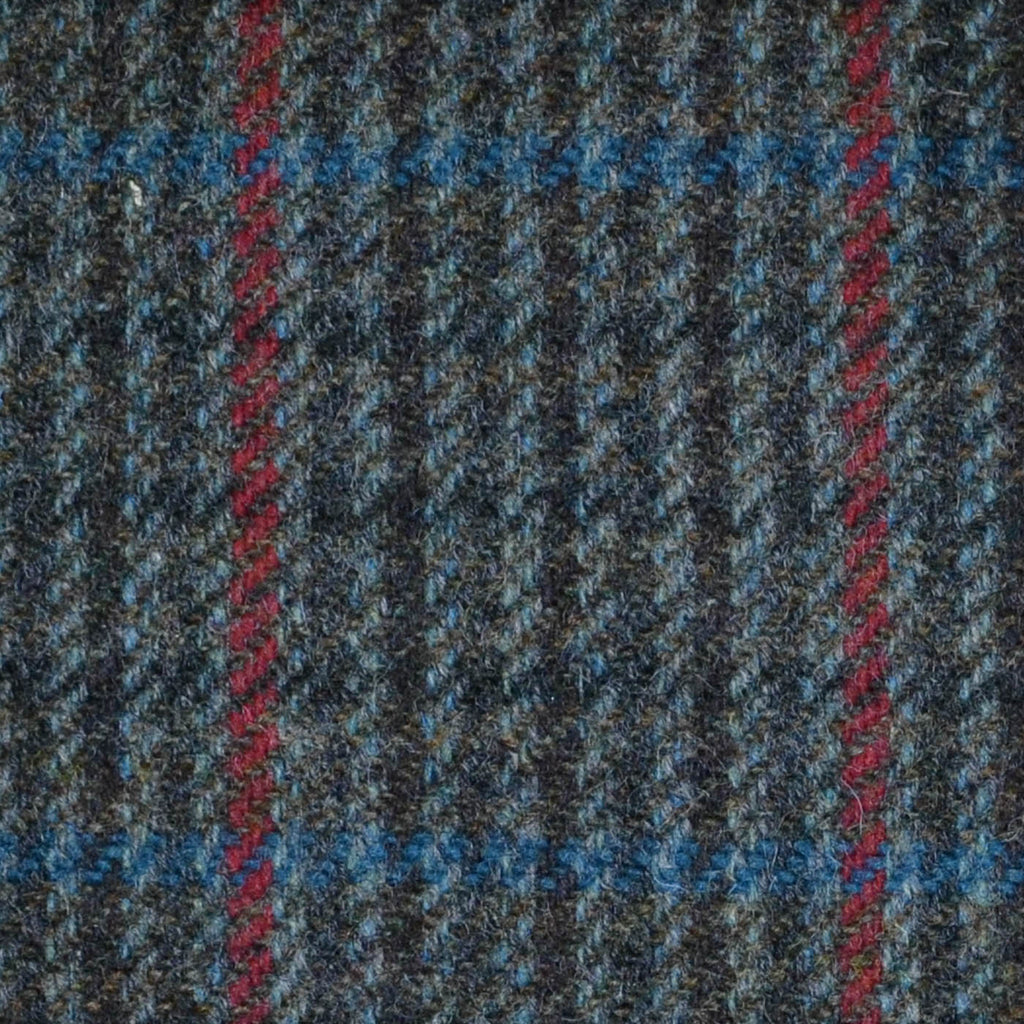 Grey, Brown, Red & Blue Dogtooth Check Tweed