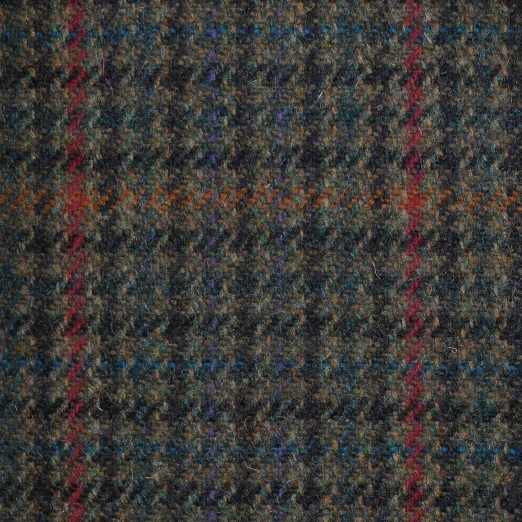 Green, Brown, Red & Orange Dogtooth Check Tweed