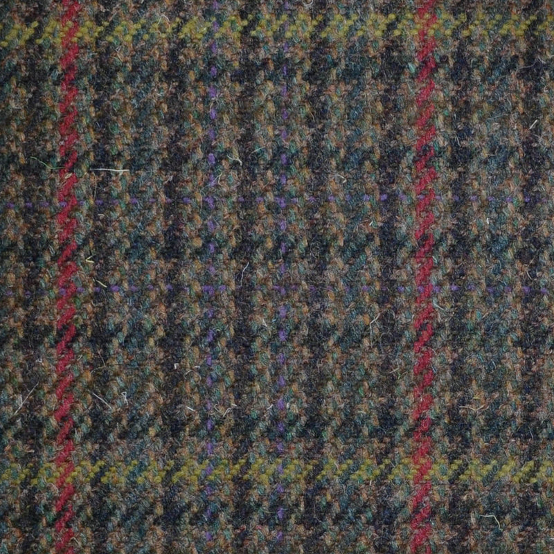 Green, Brown, Red & Yellow Dogtooth Check Tweed