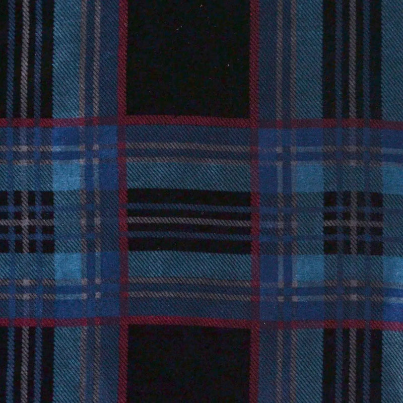 Navy Blue, Light Blue and Red Tartan Silk Blend Velvet