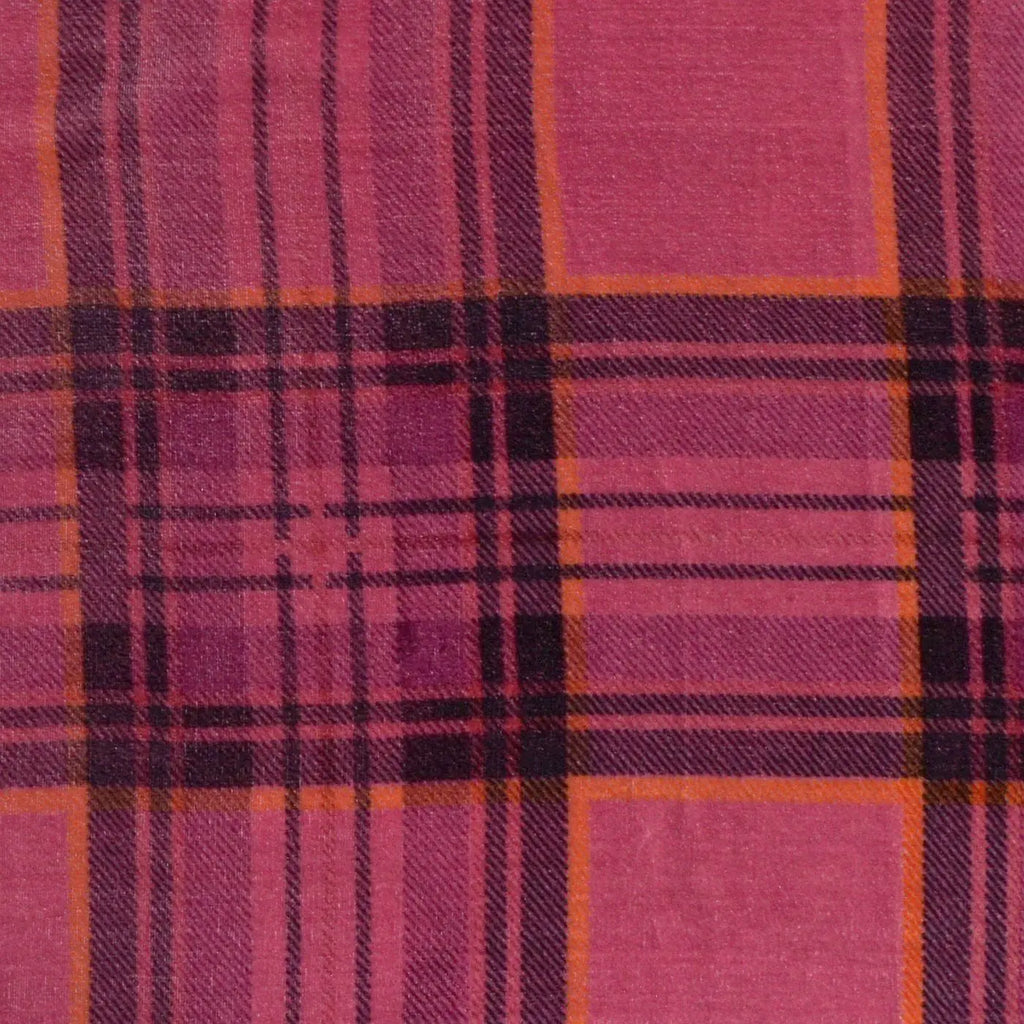 Pink, Navy Blue and Orange Tartan Silk Blend Velvet