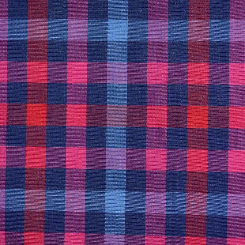 Blue, Red & Pink Multi Check Cotton Shirting