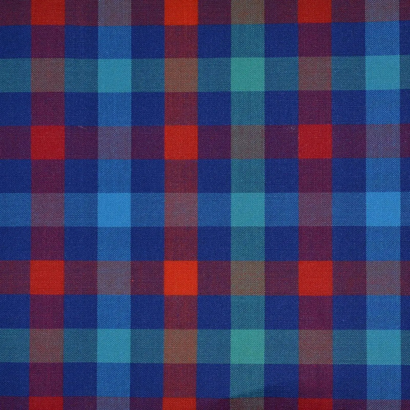 Red, Red & Sky Blue Multi Check Cotton Shirting