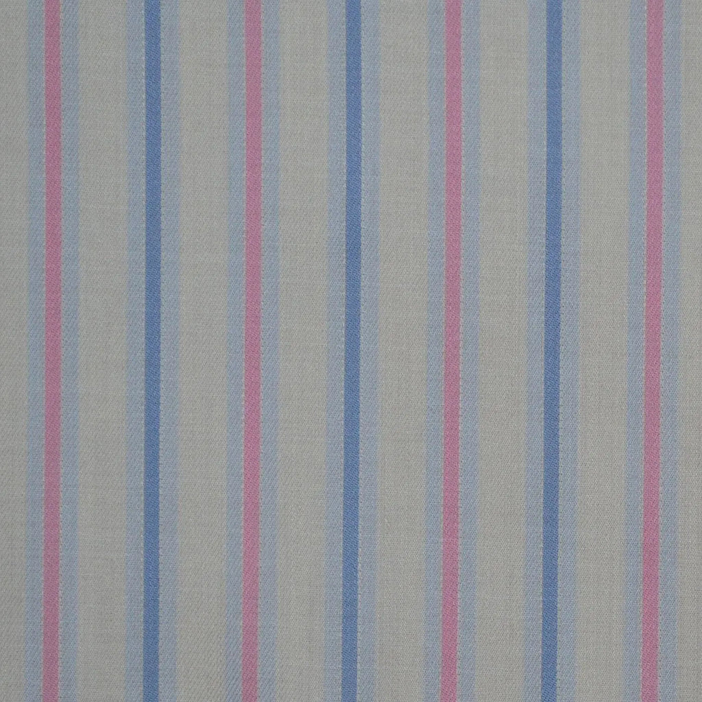 White with Blue & Pink Stripe Cotton Shirting