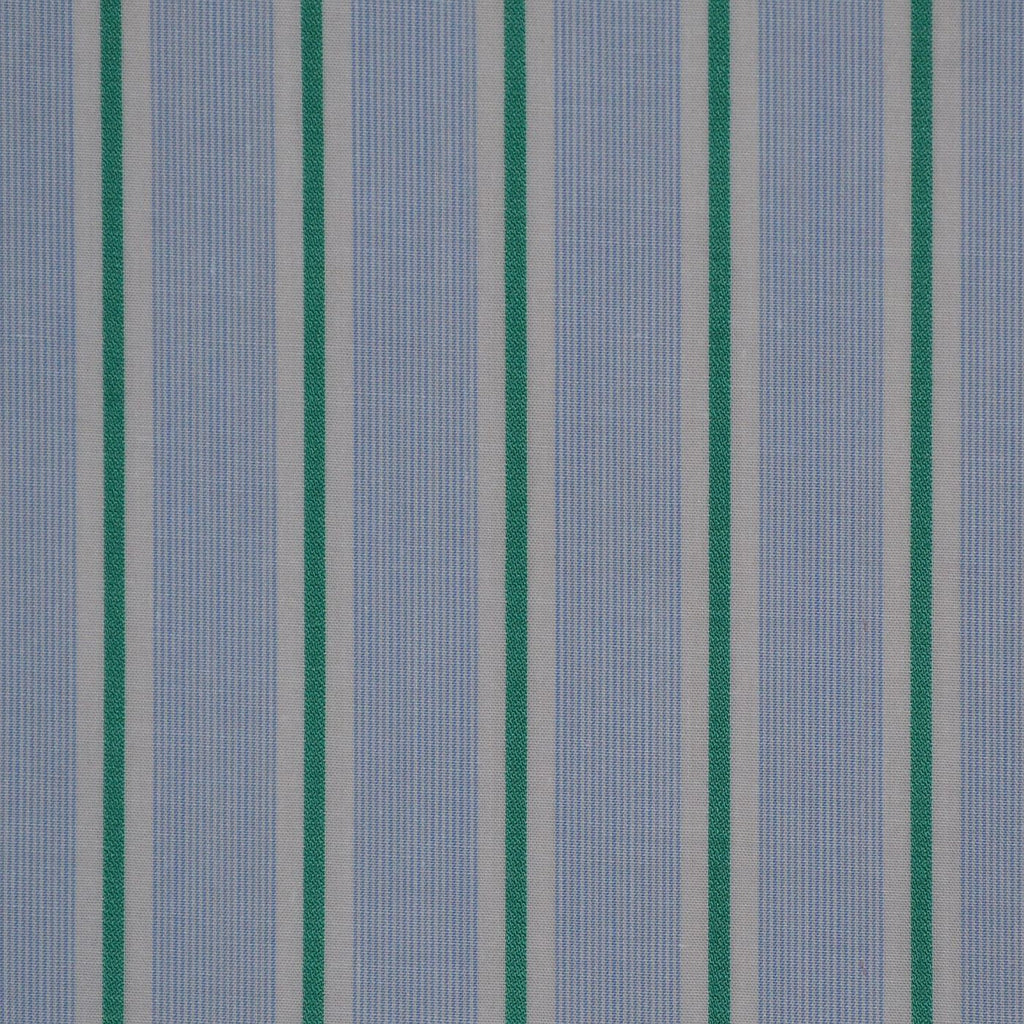 Blue with Green & White Stripe Cotton Shirting