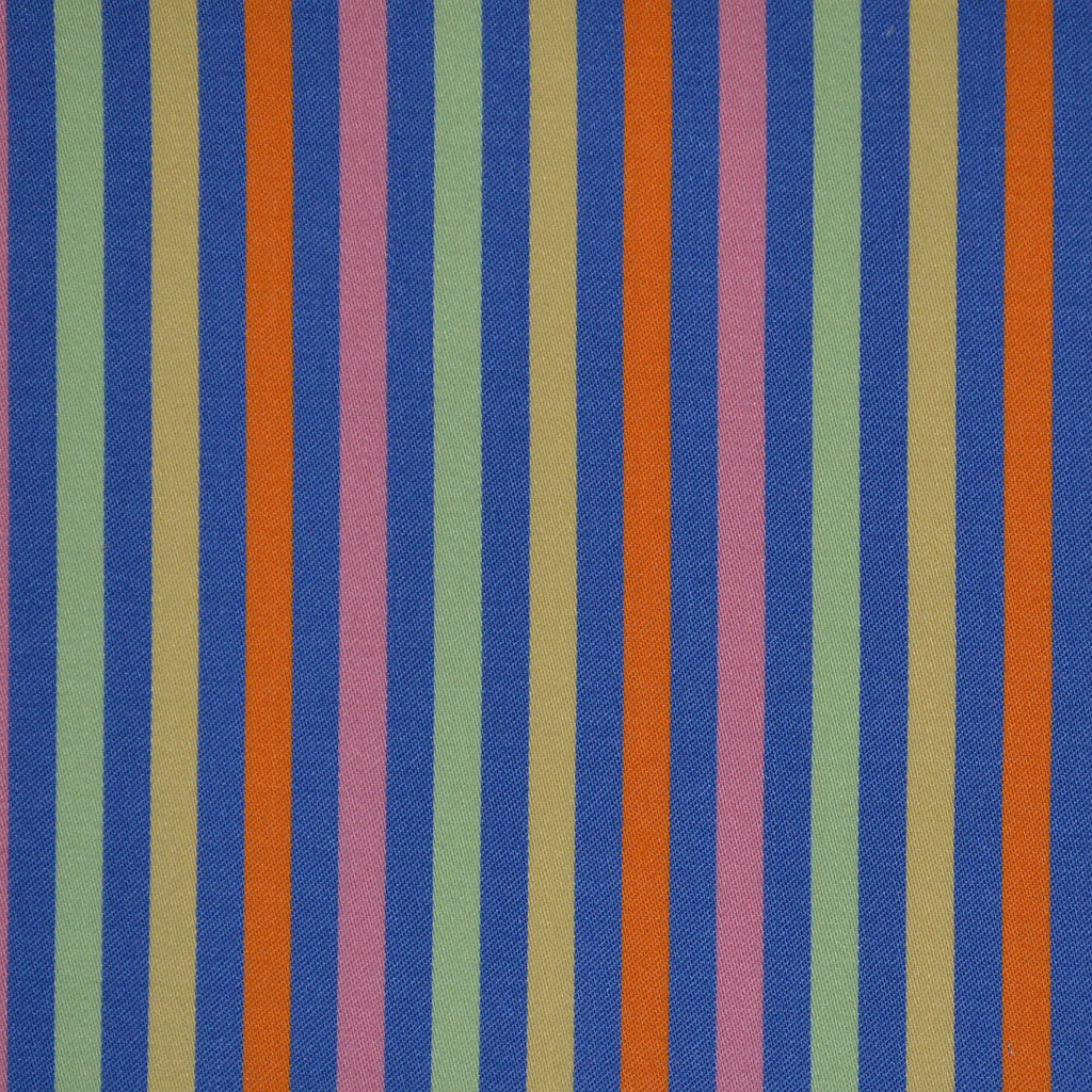 Blue, Orange & Green Multi Stripe Cotton Shirting