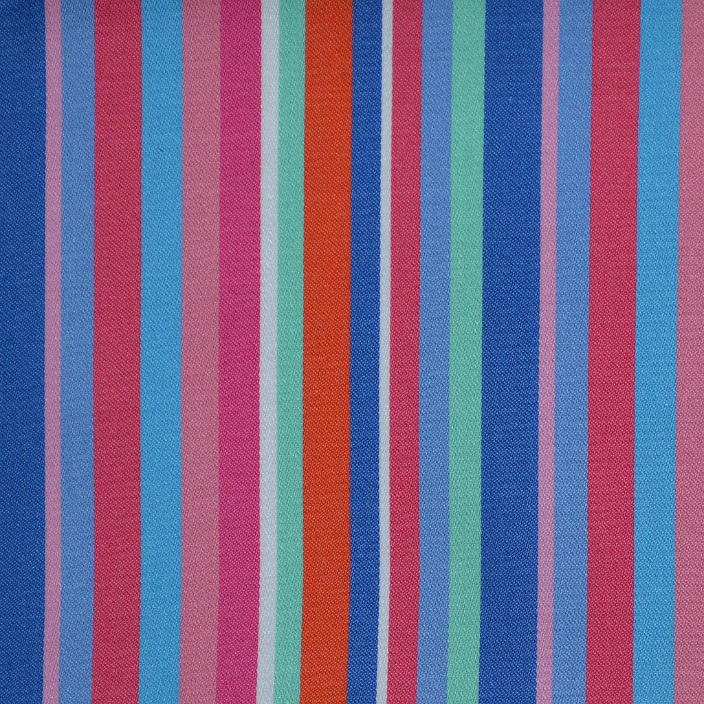 Blue with Pink, Green & Orange Multi Stripe Cotton Shirting