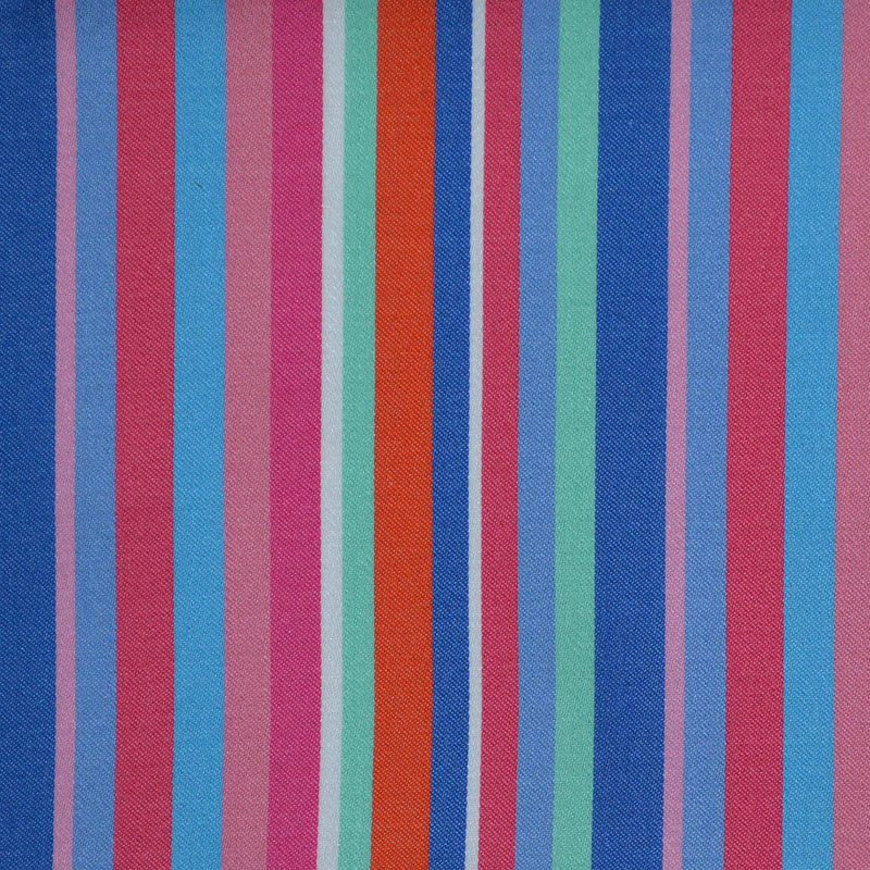 Blue with Pink, Green & Orange Multi Stripe Cotton Shirting