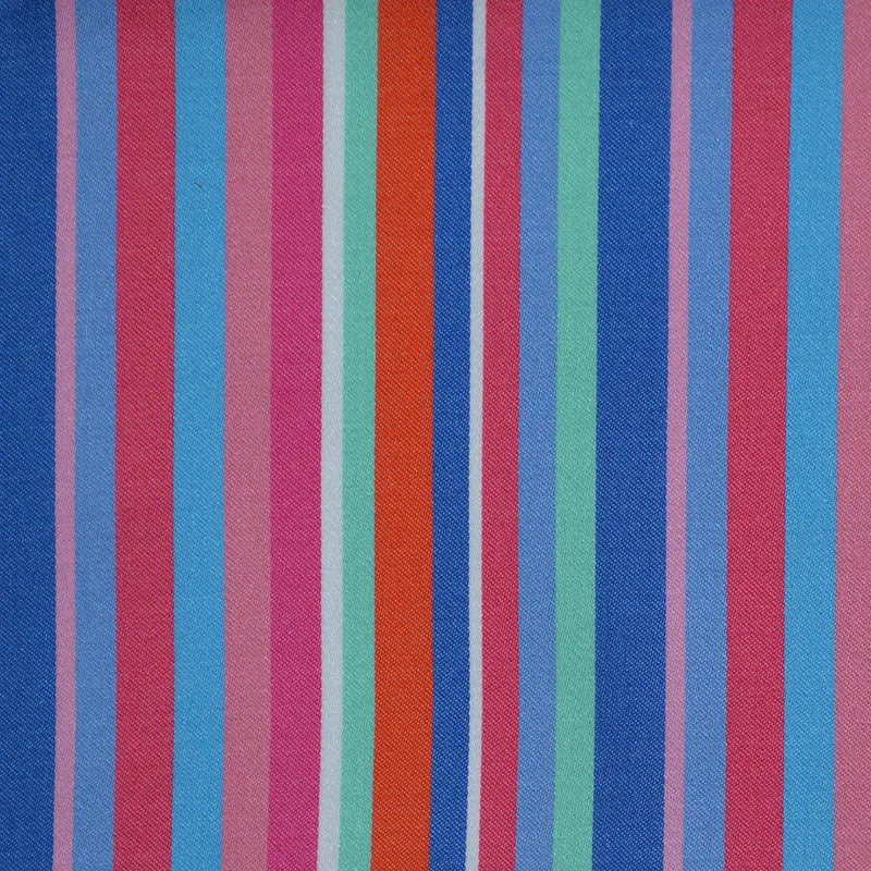 Blue with Pink, Green & Orange Multi Stripe Cotton Shirting