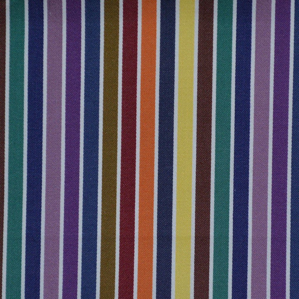 Brown, Purple, Blue & Yellow Multi Stripe Cotton Shirting