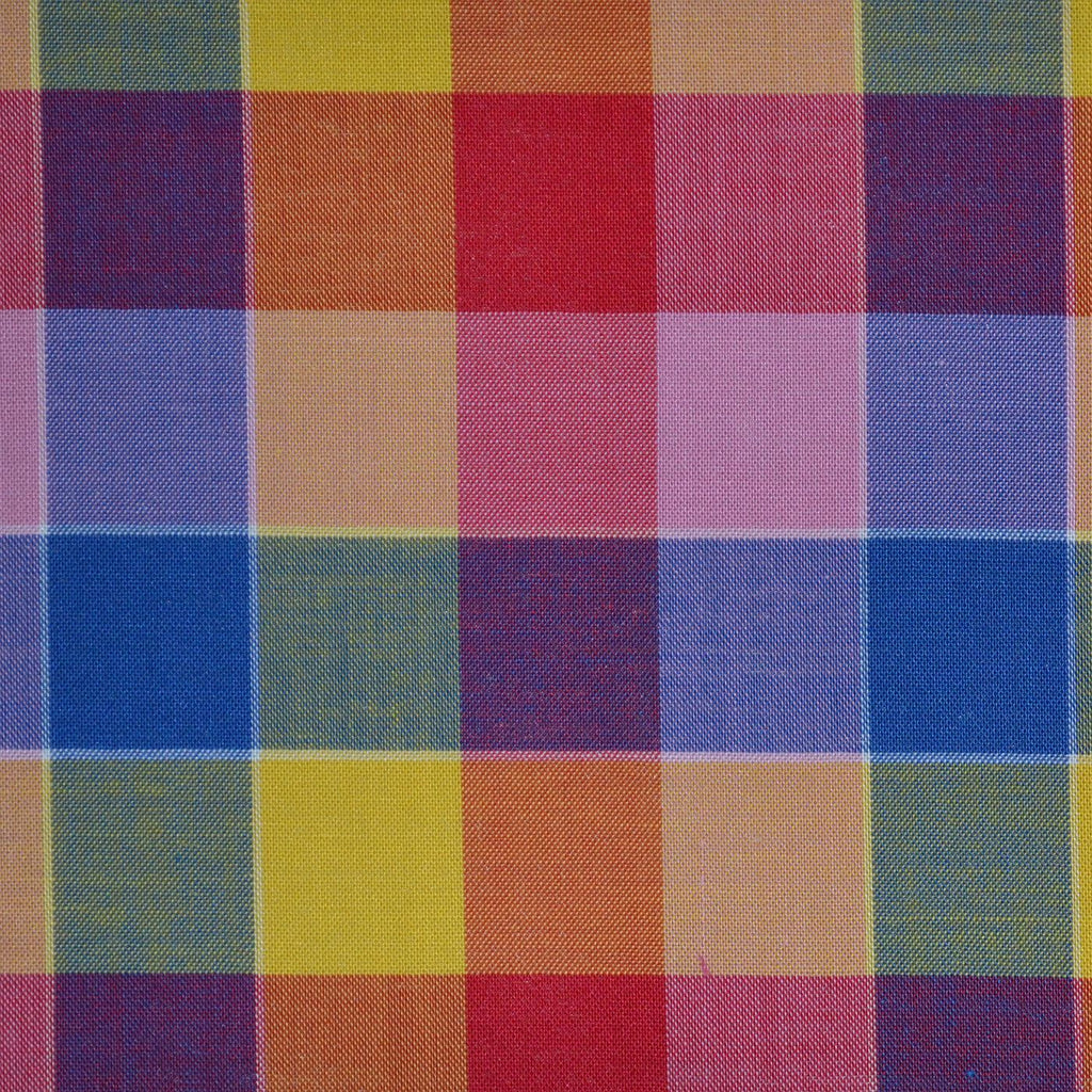 Blue, Pink, Purple & Yellow Multi Check Cotton Shirting