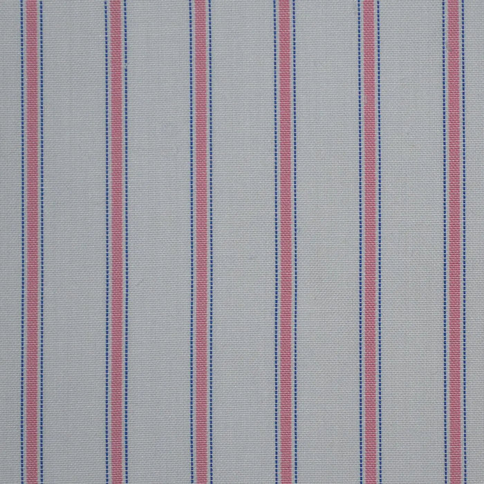 White with Pink & Blue Stripe Cotton Shirting
