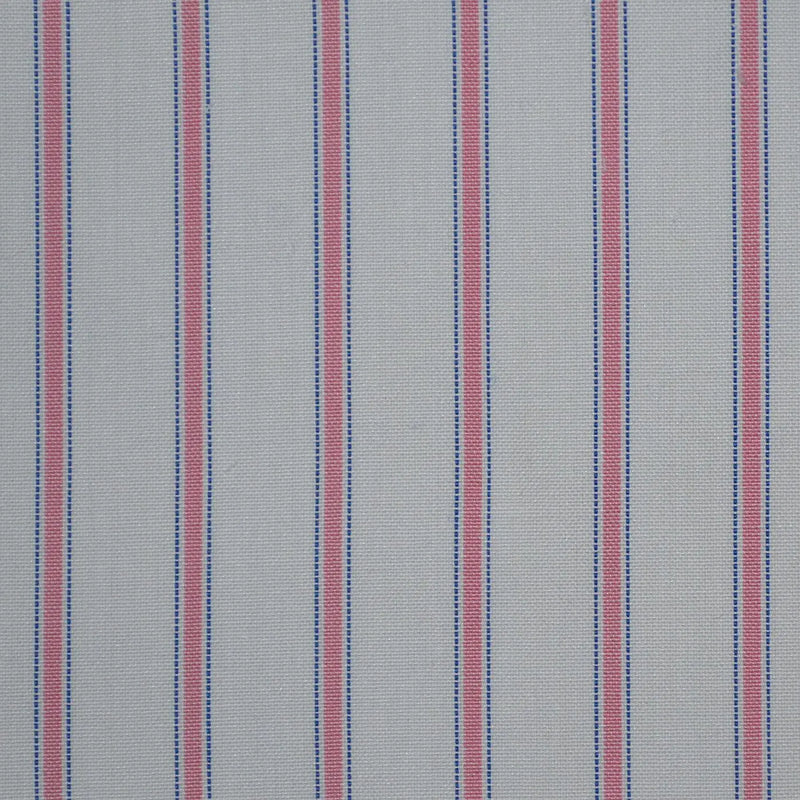 White with Pink & Blue Stripe Cotton Shirting