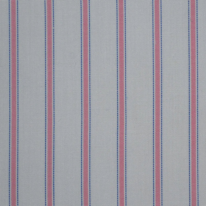 White with Pink & Blue Stripe Cotton Shirting