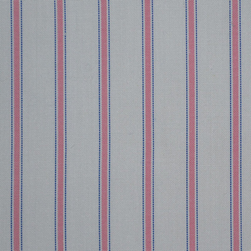 White with Pink & Blue Stripe Cotton Shirting