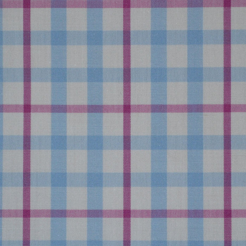 White with Pink & Blue Check Cotton Shirting