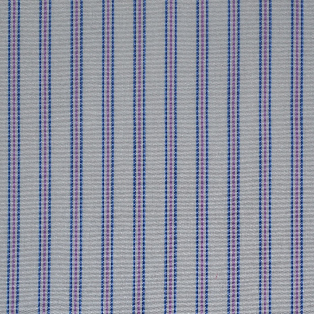 White with Blue & Lilac Stripe Cotton Shirting