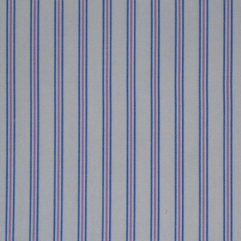 White with Blue & Lilac Stripe Cotton Shirting