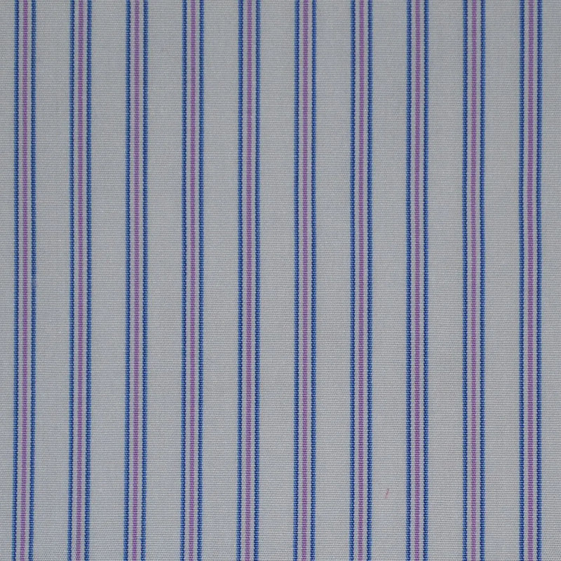 White with Blue & Lilac Stripe Cotton Shirting