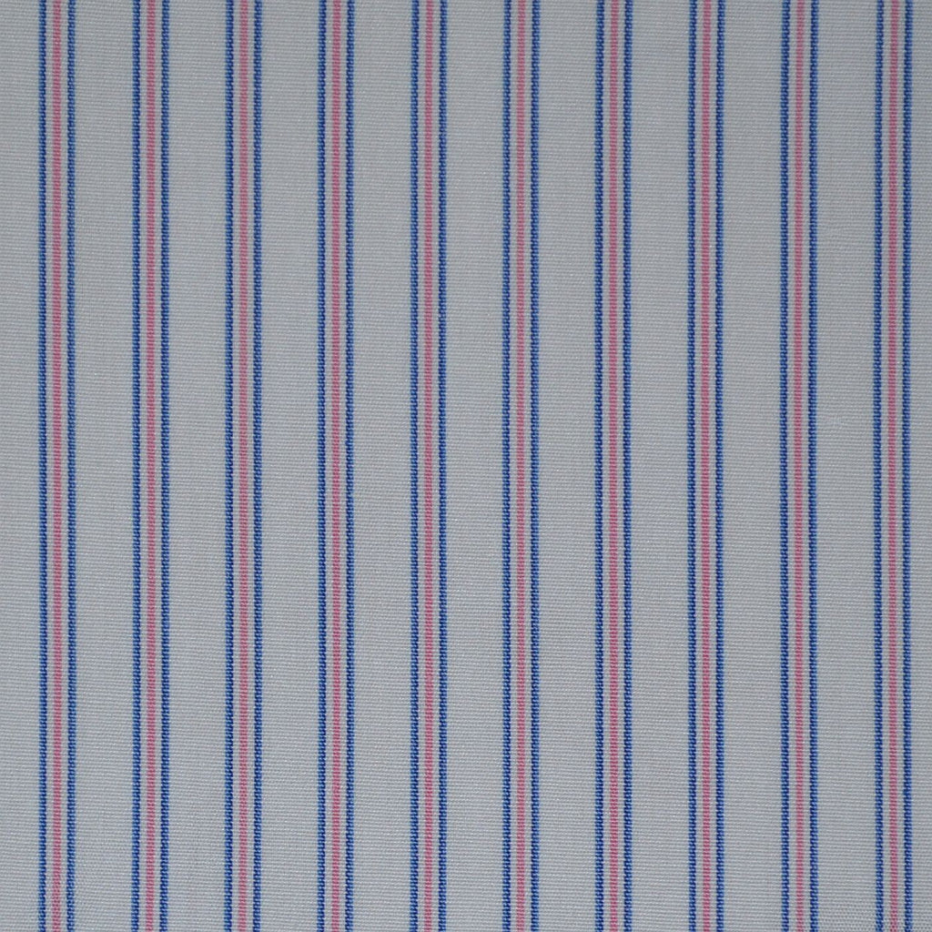 White with Blue & Pink Stripe Cotton Shirting