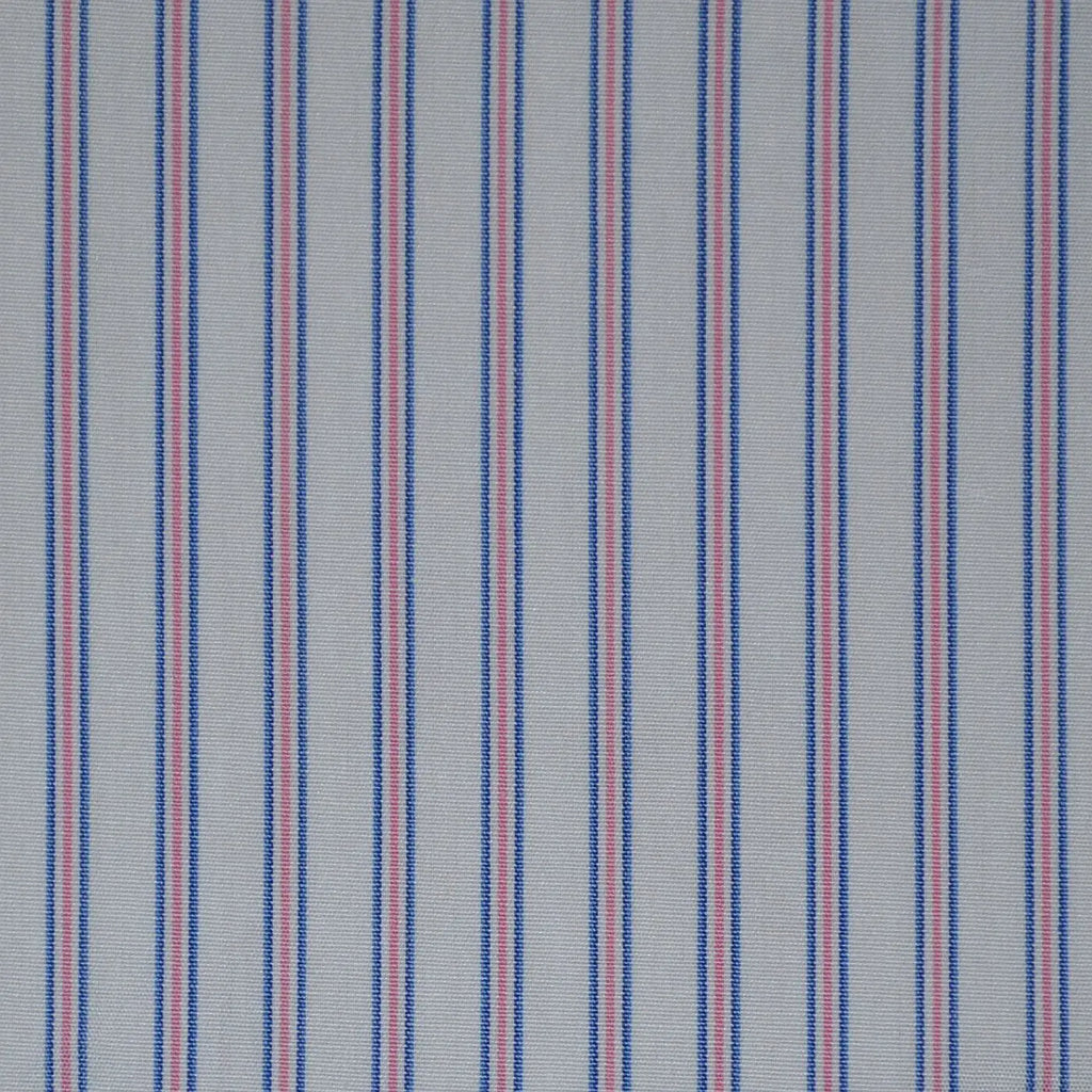 White with Blue & Pink Stripe Cotton Shirting