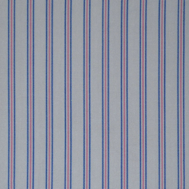 White with Blue & Pink Stripe Cotton Shirting