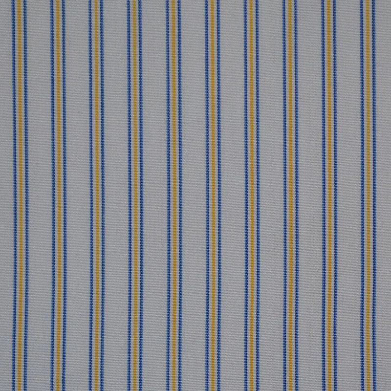 White with Blue & Yellow Stripe Cotton Shirting