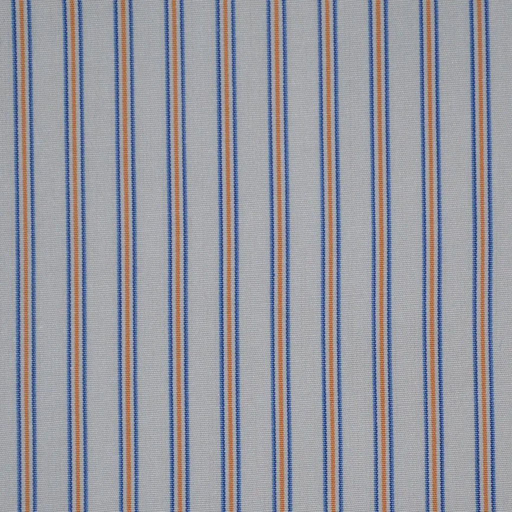 White with Blue & Orange Stripe Cotton Shirting