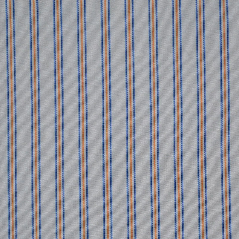 White with Blue & Orange Stripe Cotton Shirting