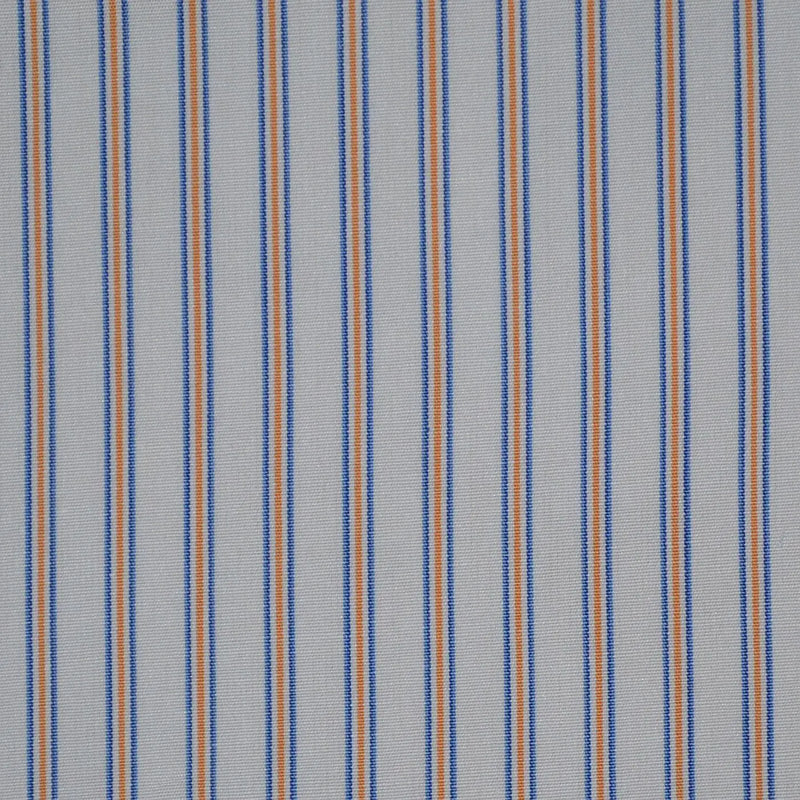 White with Blue & Orange Stripe Cotton Shirting