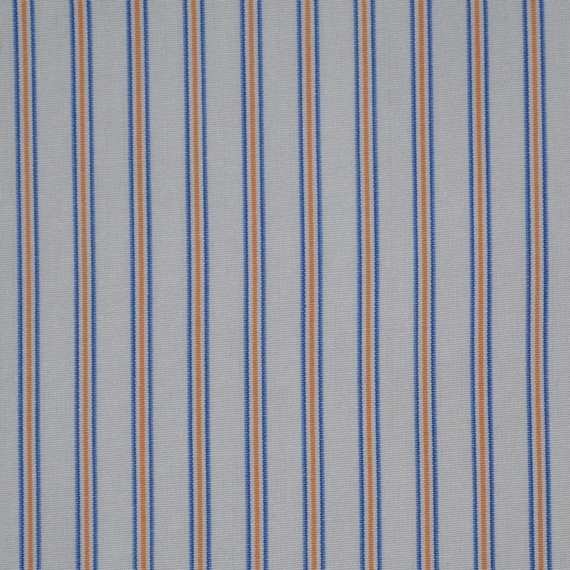 White with Blue & Orange Stripe Cotton Shirting