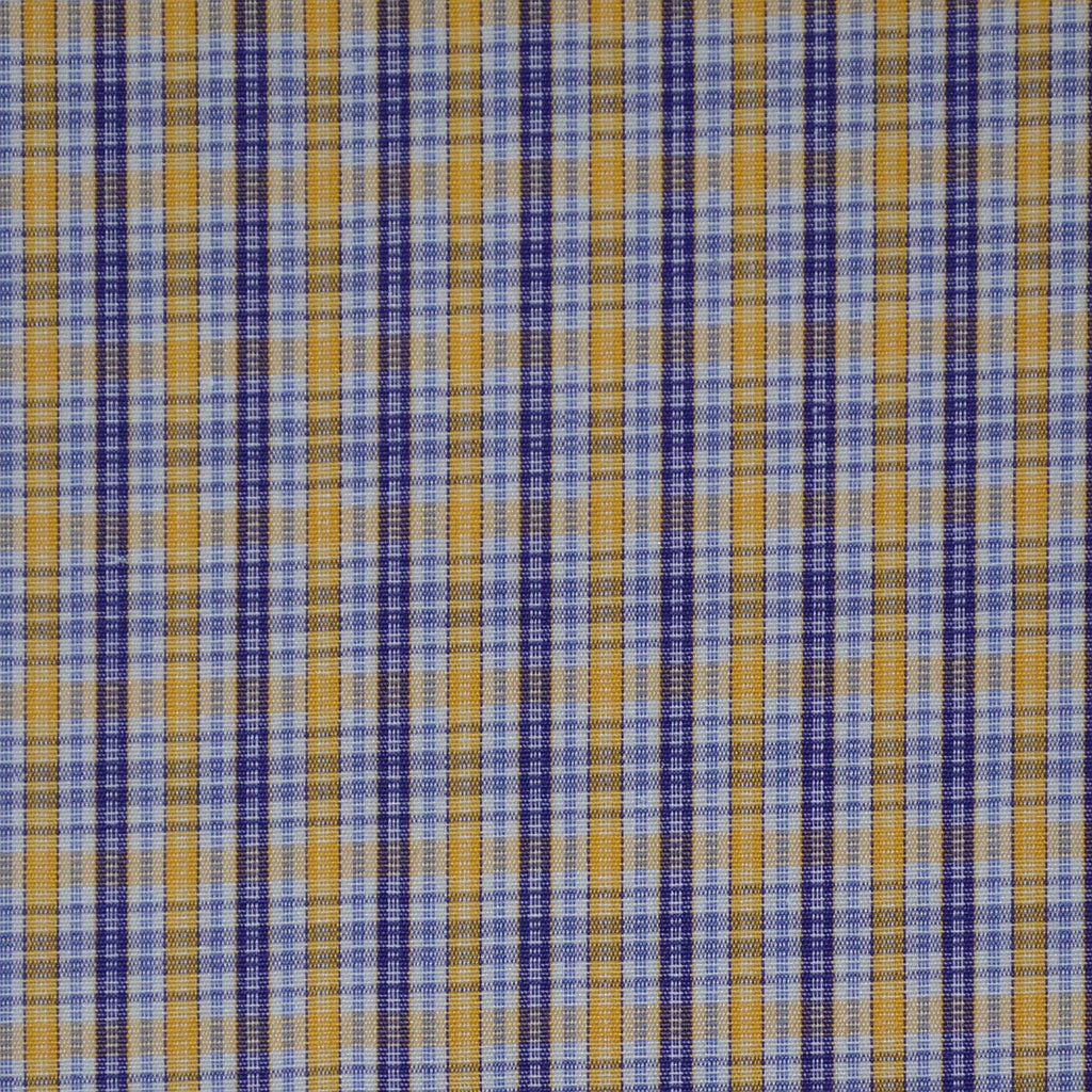 White with Blue & Yellow Check Cotton Shirting